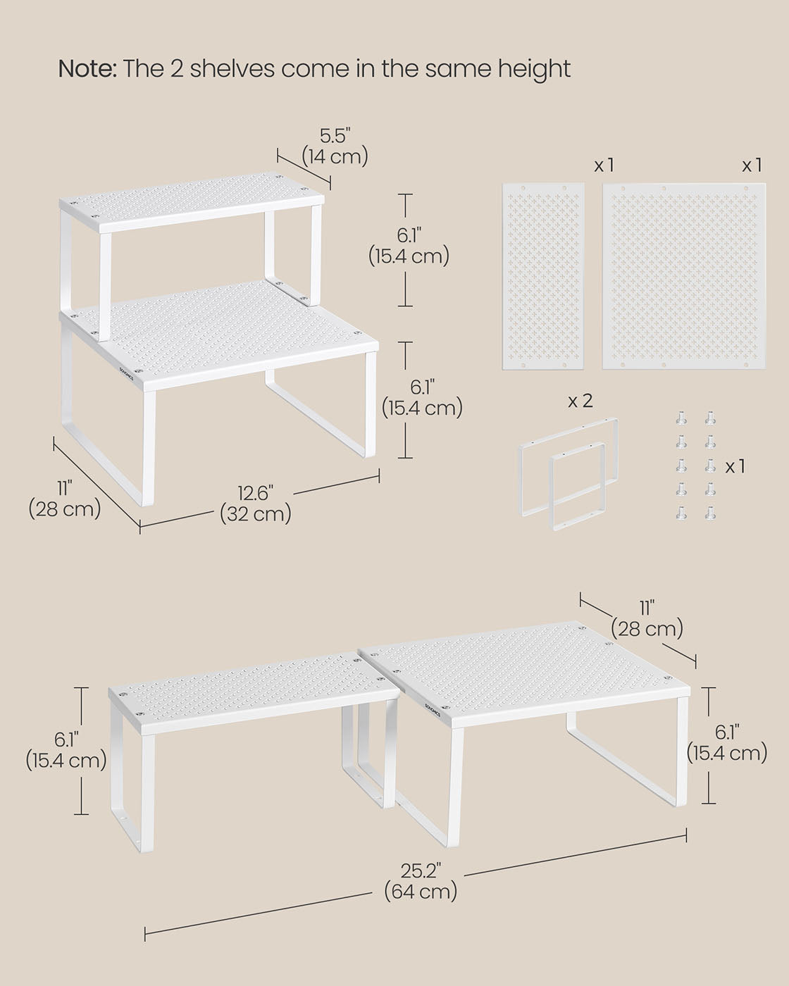 Spice Racks Set of 2 – Metal – White – Stackable and Expandable