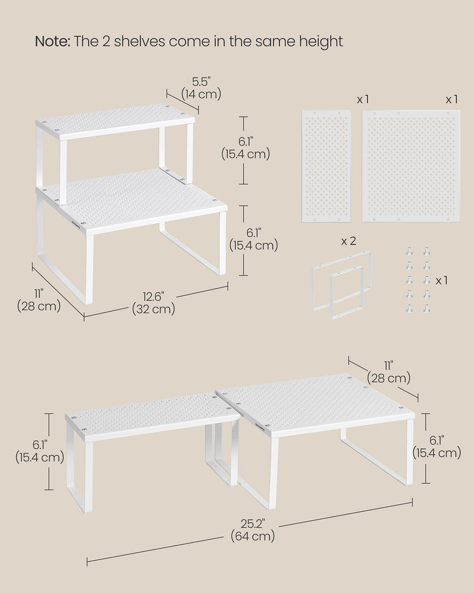 Spice Racks Set of 2 – Metal – White – Stackable and Expandable