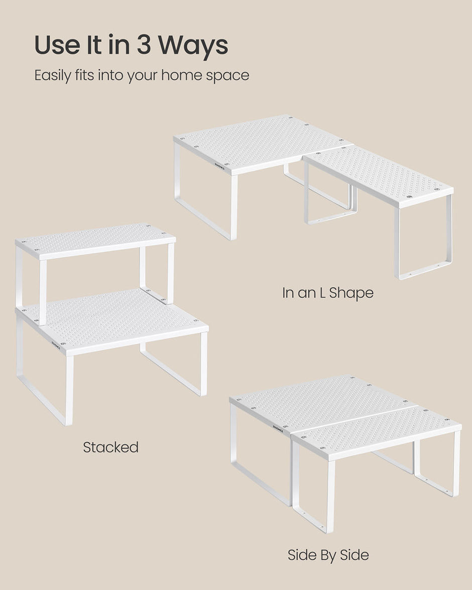Spice Racks Set of 2 – Metal – White – Stackable and Expandable