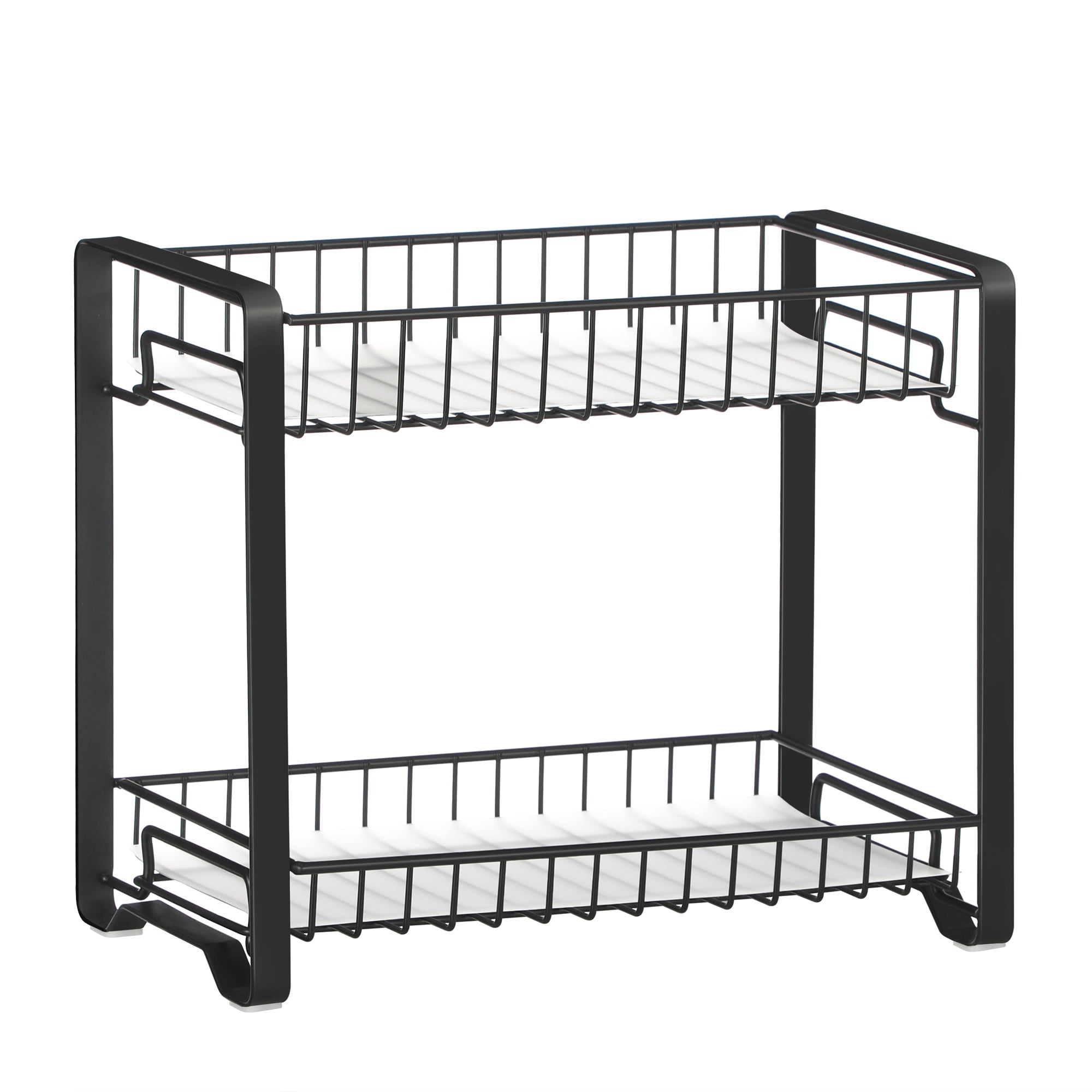 2-Tier Metal Kitchen Storage Rack – Black – Easy Assembly with Anti-Slip Feet and Plastic Shelf Liner