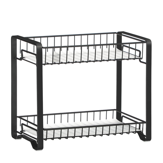 2-Tier Metal Kitchen Storage Rack – Black – Easy Assembly with Anti-Slip Feet and Plastic Shelf Liner