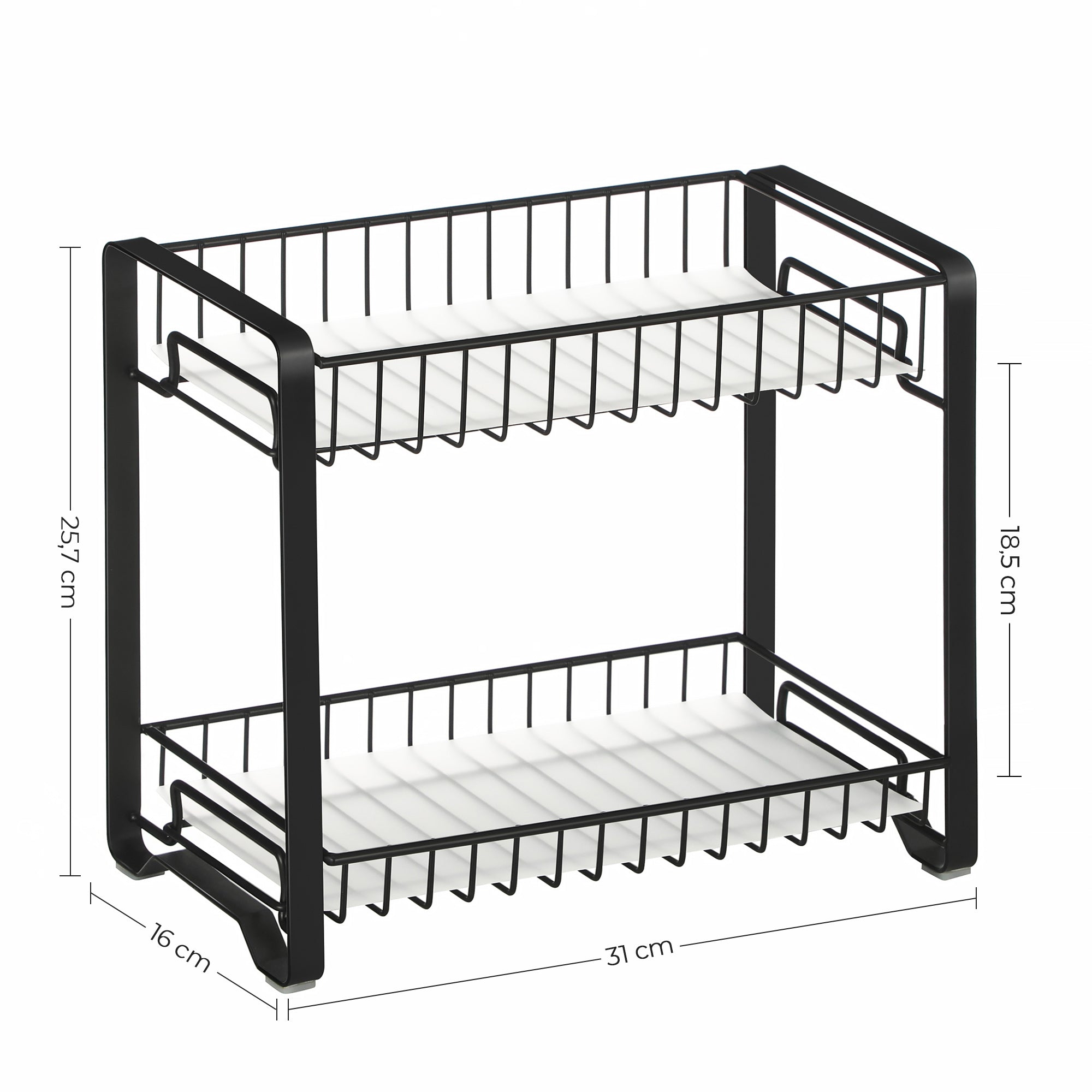 2-Tier Metal Kitchen Storage Rack – Black – Easy Assembly with Anti-Slip Feet and Plastic Shelf Liner