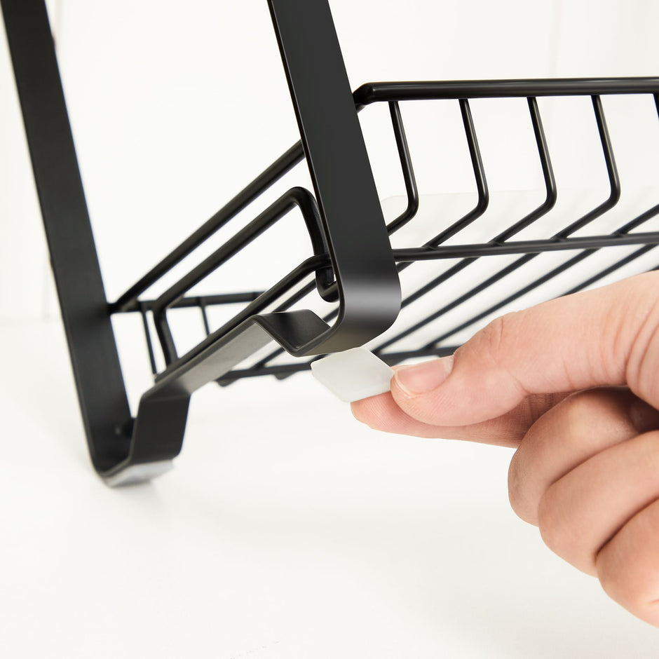 2-Tier Metal Kitchen Storage Rack – Black – Easy Assembly with Anti-Slip Feet and Plastic Shelf Liner