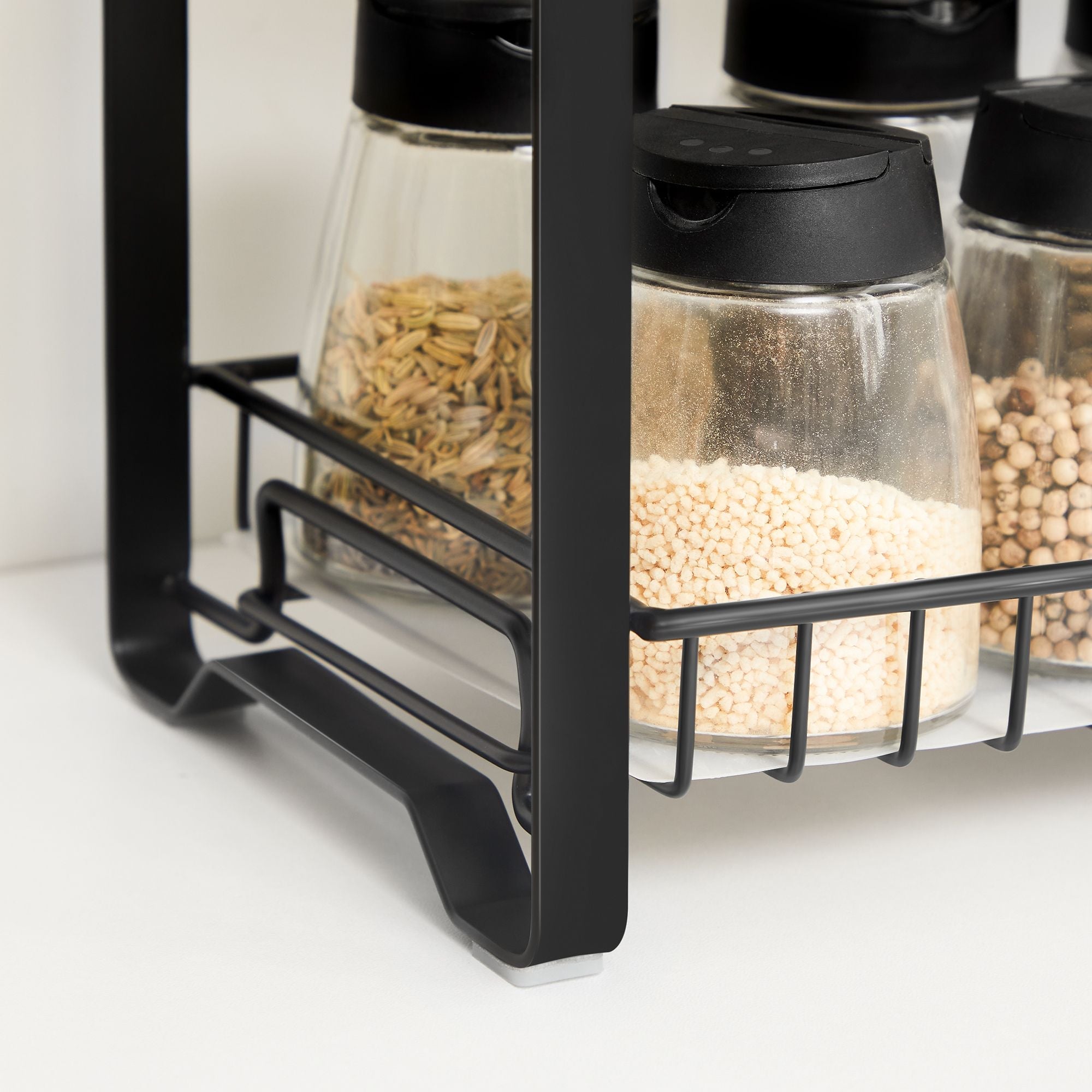 2-Tier Metal Kitchen Storage Rack – Black – Easy Assembly with Anti-Slip Feet and Plastic Shelf Liner