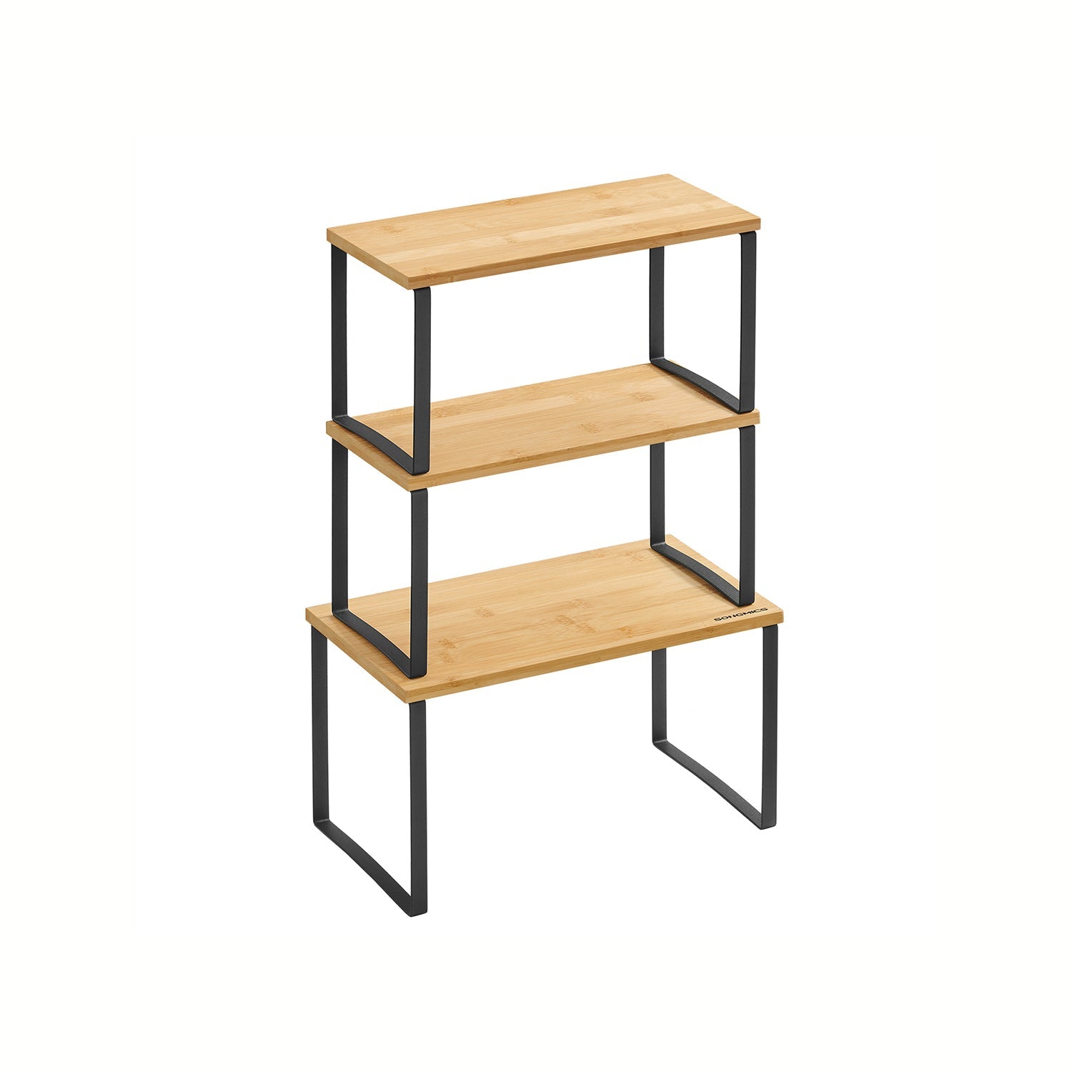 Set of 3 Cupboard Organisers – Metal and Bamboo – Ink Black and Natural Beige – Stackable and Expandable