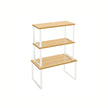 Set of 3 Cupboard Organisers – Metal and Bamboo – Cloud White and Natural Beige – Stackable and Expandable Spice Racks