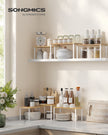 Set of 3 Cupboard Organisers – Metal and Bamboo – Cloud White and Natural Beige – Stackable and Expandable Spice Racks