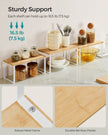 Set of 3 Cupboard Organisers – Metal and Bamboo – Cloud White and Natural Beige – Stackable and Expandable Spice Racks