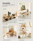 Set of 3 Cupboard Organisers – Metal and Bamboo – Cloud White and Natural Beige – Stackable and Expandable Spice Racks