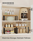 Kitchen Cupboard Organisers – Metal and Bamboo – Ink Black and Natural Beige – Set of 3 Stackable and Expandable Shelves