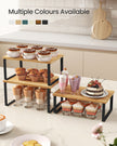 Kitchen Cupboard Organisers – Metal and Bamboo – Ink Black and Natural Beige – Set of 3 Stackable and Expandable Shelves