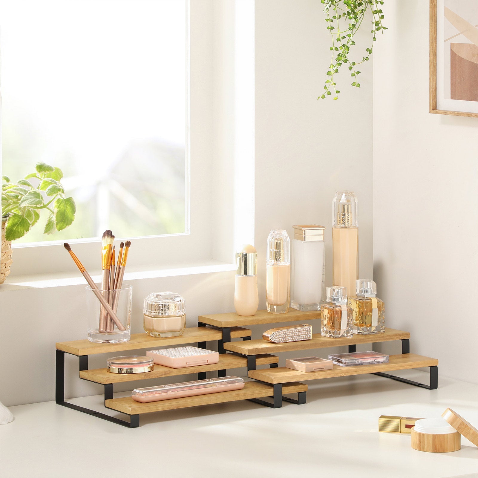 Spice Rack – Bamboo – Natural and Black – Set of 2, 3-Tier, Stackable