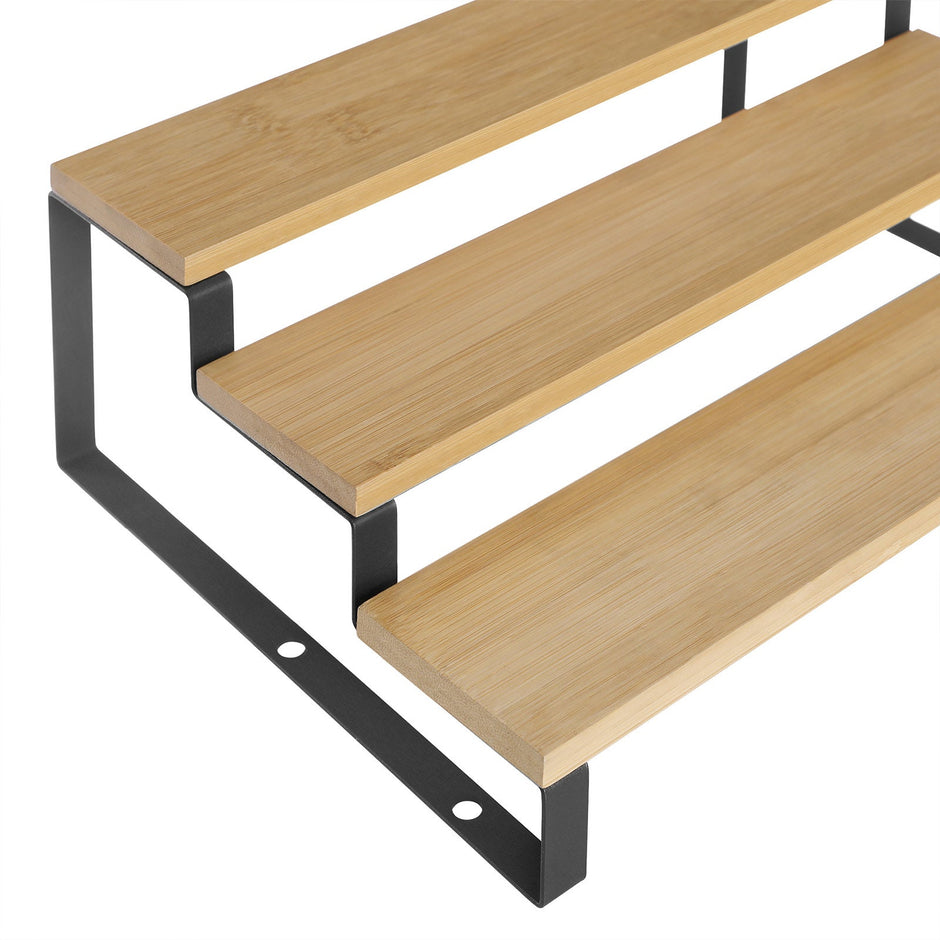 Spice Rack – Bamboo – Natural and Black – Set of 2, 3-Tier, Stackable