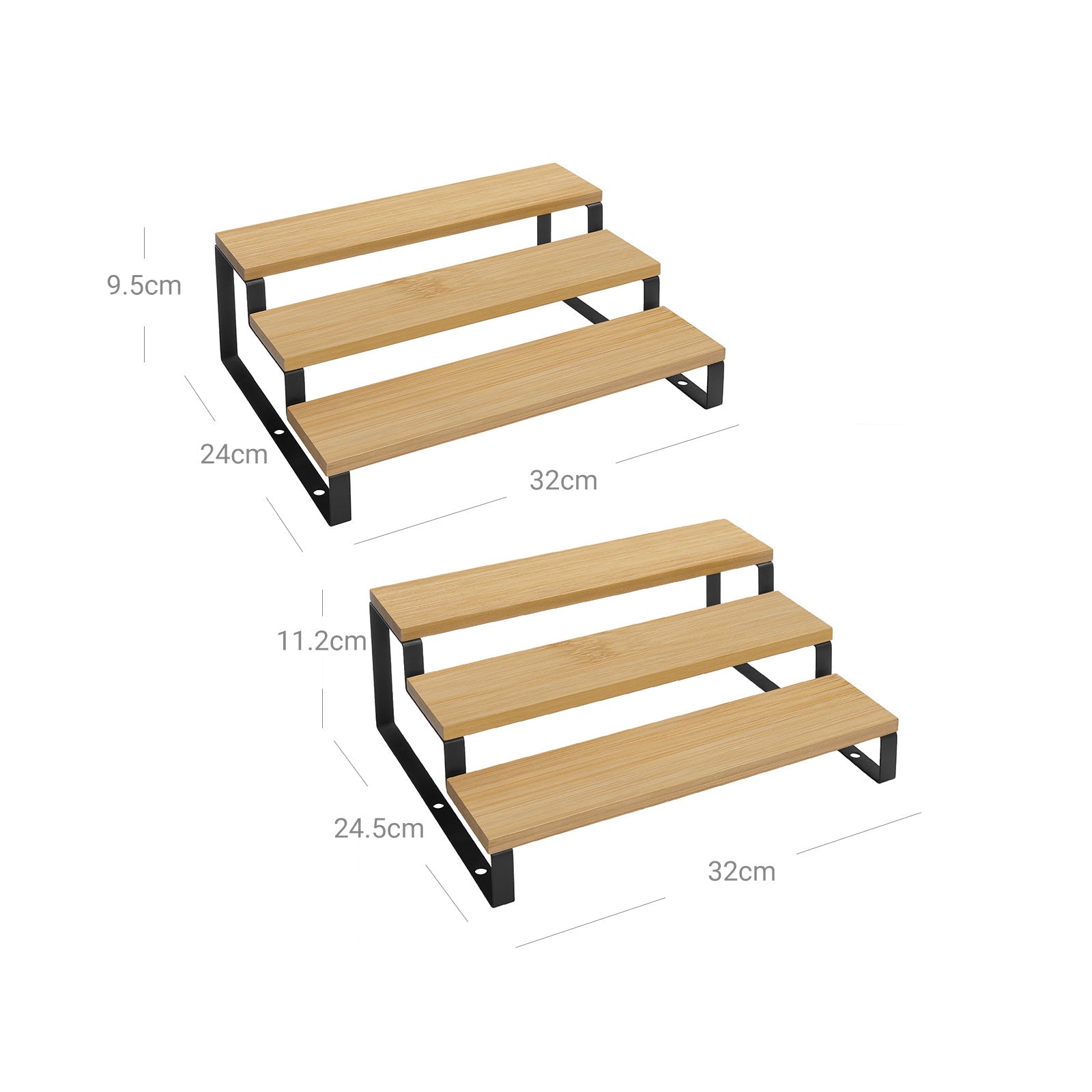 Spice Rack – Bamboo – Natural and Black – Set of 2, 3-Tier, Stackable