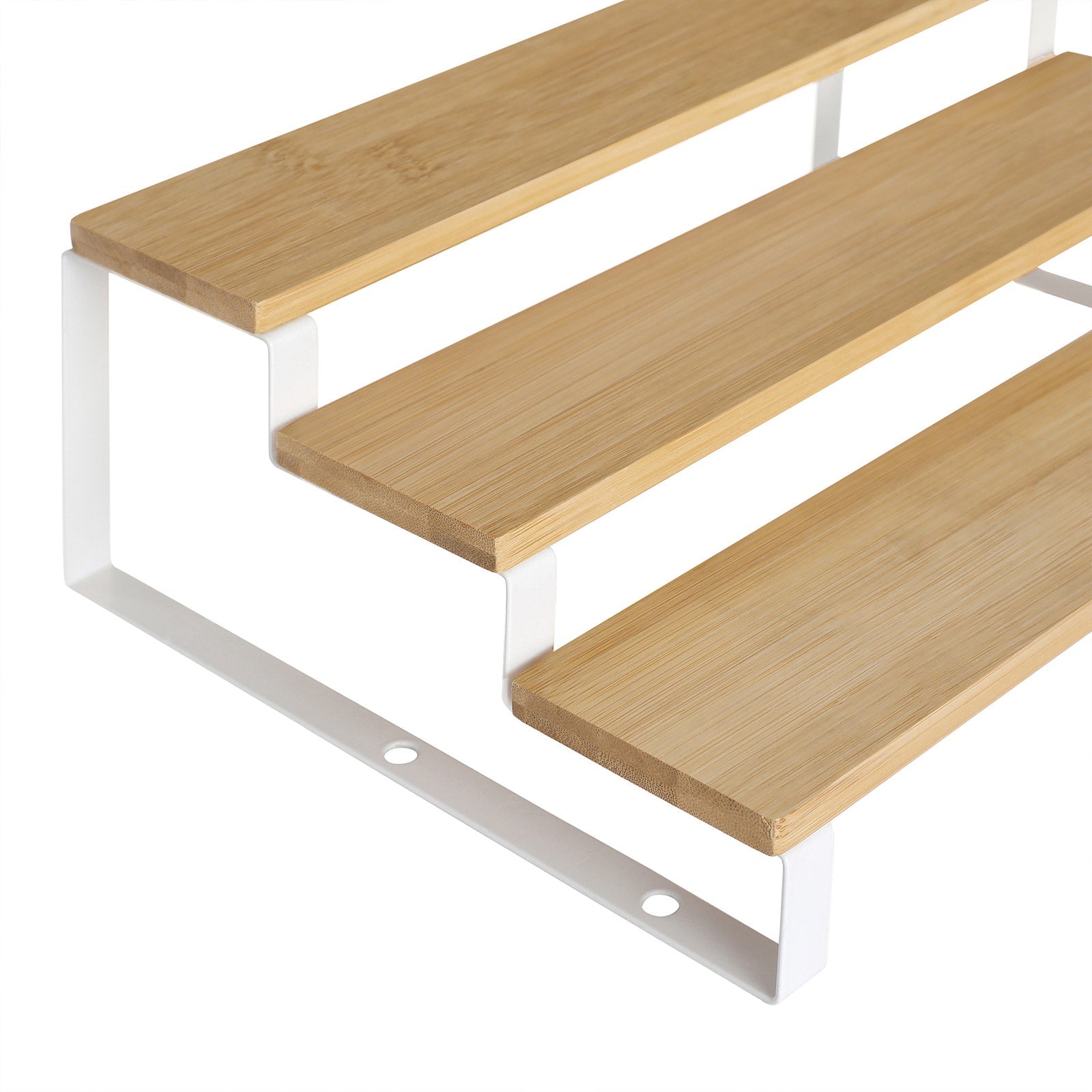 Spice Rack – Bamboo – Natural and White – 3-Tier Extendable Stackable Design