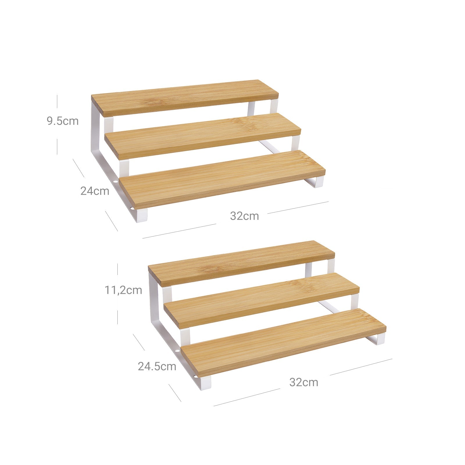 Spice Rack – Bamboo – Natural and White – 3-Tier Extendable Stackable Design
