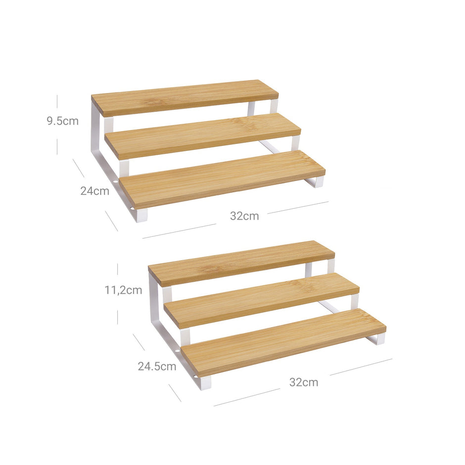 Spice Rack – Bamboo – Natural and White – 3-Tier Extendable Stackable Design
