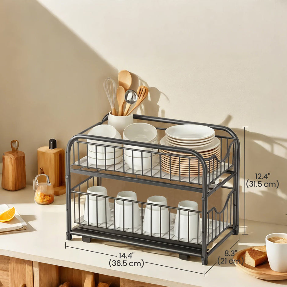 2-Tier Under Sink Organizer – Metal – Classic Black – Stackable with Sliding Baskets