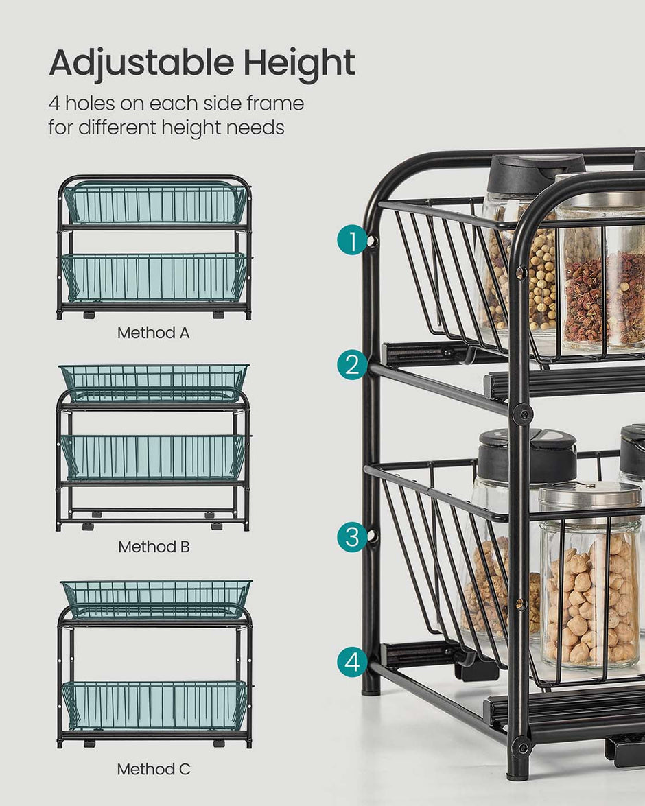 2-Tier Under Sink Storage Organiser – Metal – Classic Black – Sliding Basket Drawers