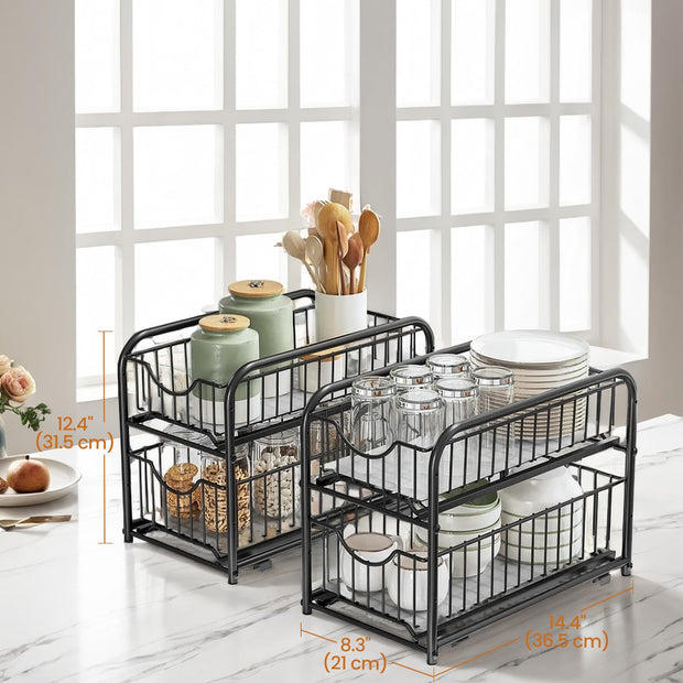 2-Tier Under Sink Organizer – Metal – Classic Black – Stackable with Sliding Basket Drawers
