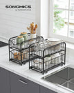 Set of 2 Sliding Basket Organizers – Metal – Classic Black – Stackable 2-Tier Under-Sink Storage for Kitchen & Bathroom