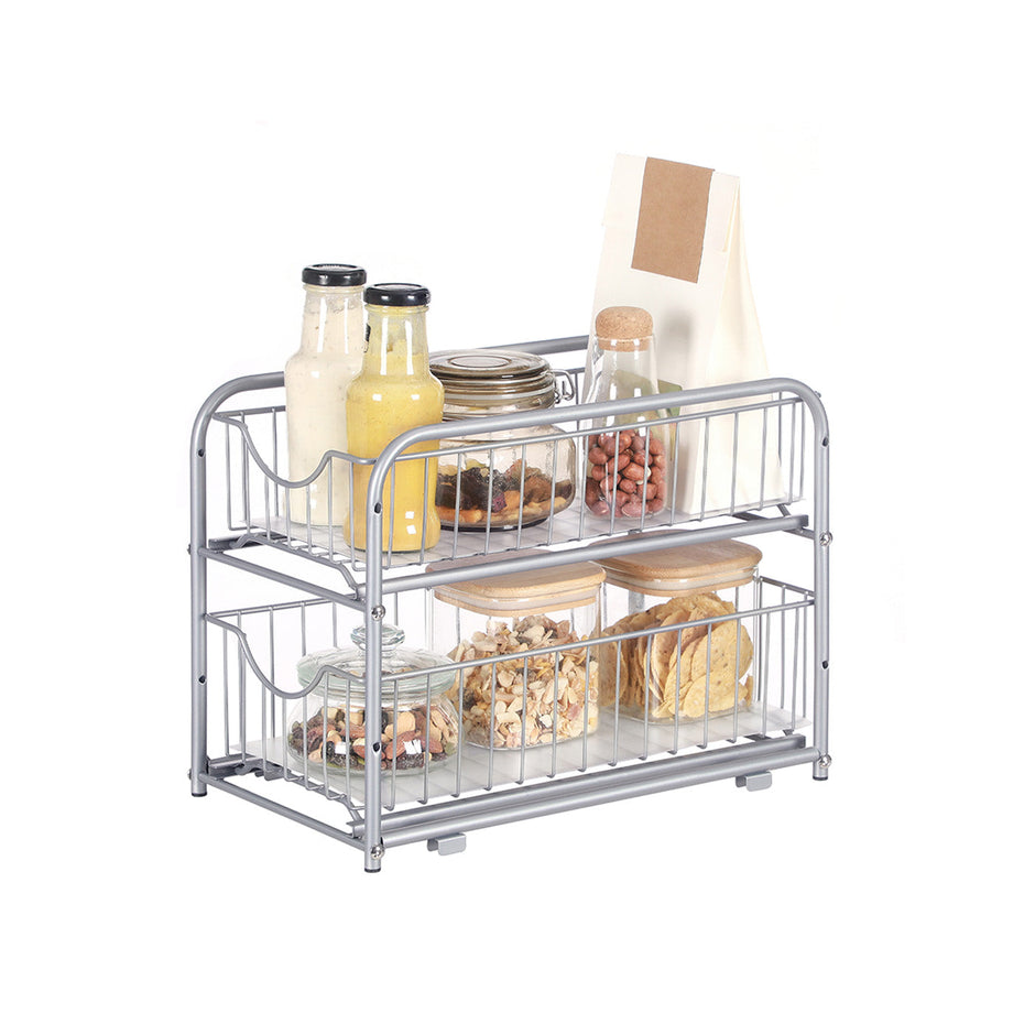 2-Tier Under Sink Storage Organiser – Metal – Classic Black – Sliding Basket Drawers