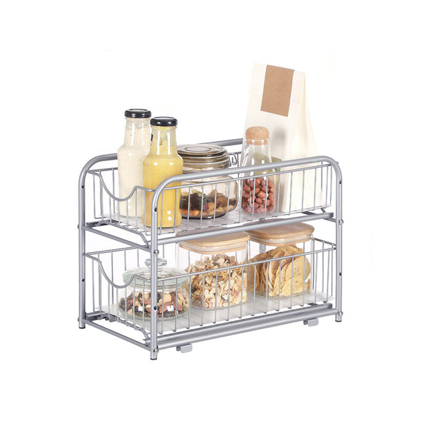 2-Tier Under Sink Storage Organiser – Metal – Classic Black – Sliding Basket Drawers