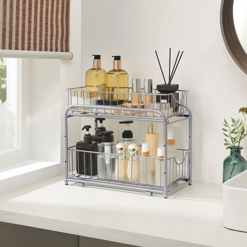 2-Tier Under Sink Storage Organiser – Metal – Classic Black – Sliding Basket Drawers