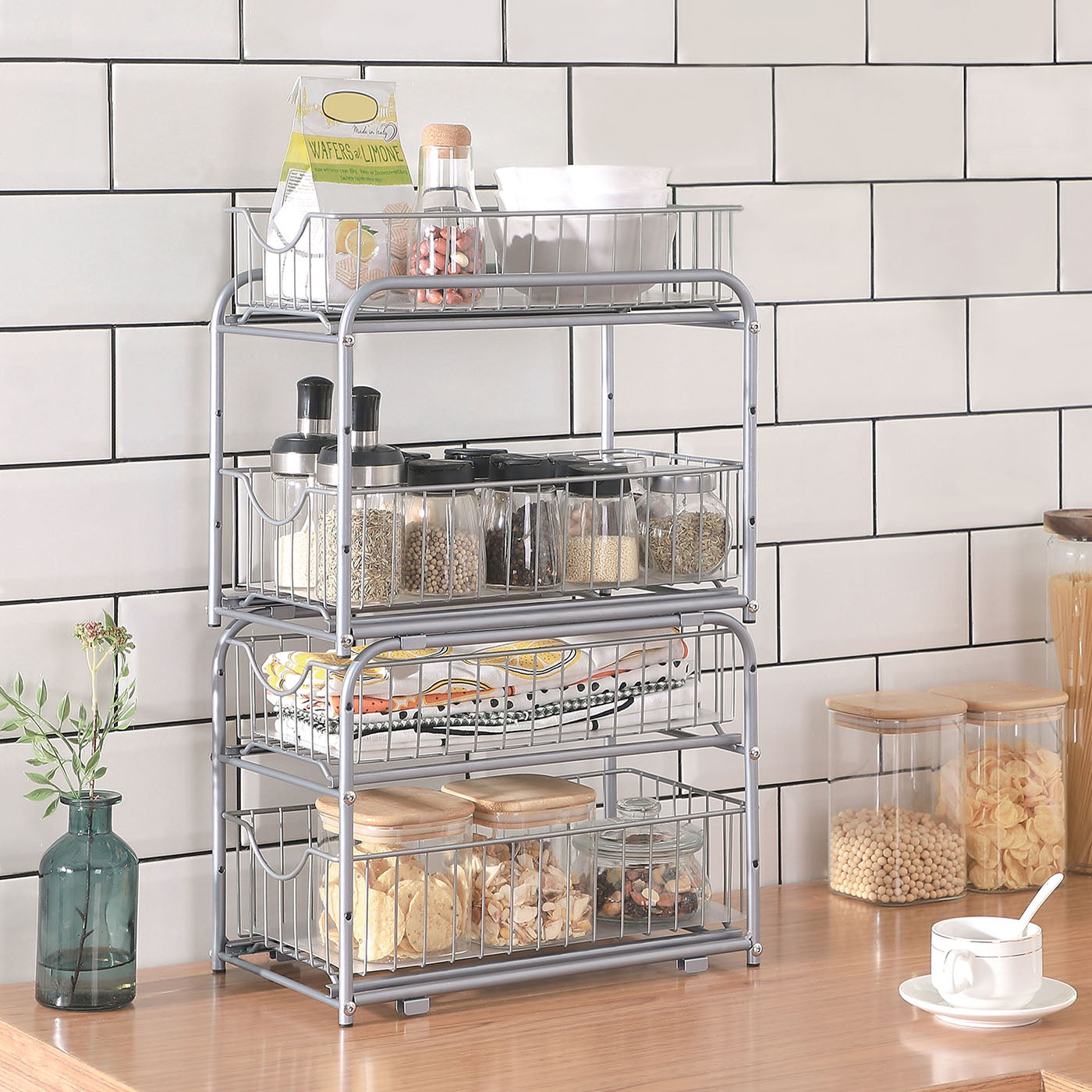 2-Tier Under Sink Storage Organiser – Metal – Classic Black – Sliding Basket Drawers