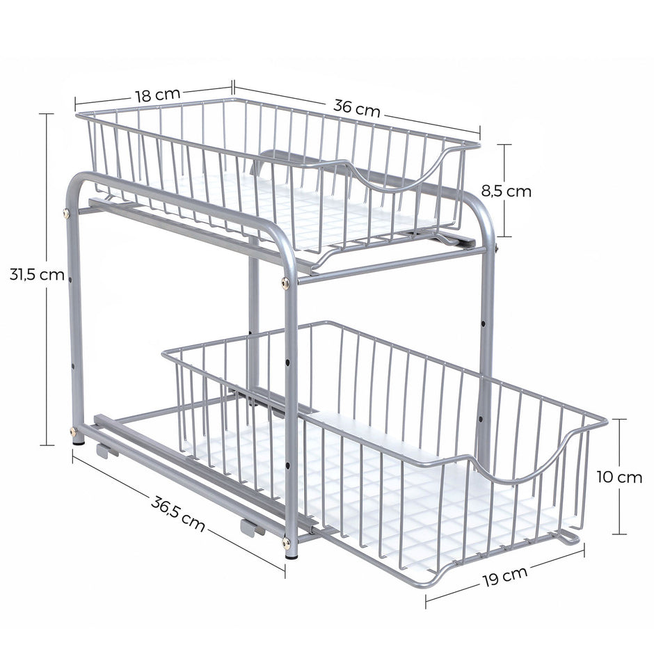 2-Tier Under Sink Storage Organiser – Metal – Classic Black – Sliding Basket Drawers