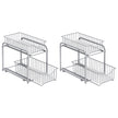 Set of 2 Sliding Basket Organizers – Metallic – Silver – Stackable 2-Tier Under-Sink Storage for Kitchen and Bathroom