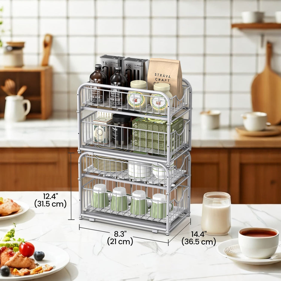 2-Tier Under Sink Organizer – Metal – Classic Black – Stackable with Sliding Basket Drawers