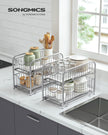 Set of 2 Sliding Basket Organizers – Metallic – Silver – Stackable 2-Tier Under-Sink Storage for Kitchen and Bathroom