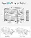 Set of 2 Sliding Basket Organizers – Metallic – Silver – Stackable 2-Tier Under-Sink Storage for Kitchen and Bathroom