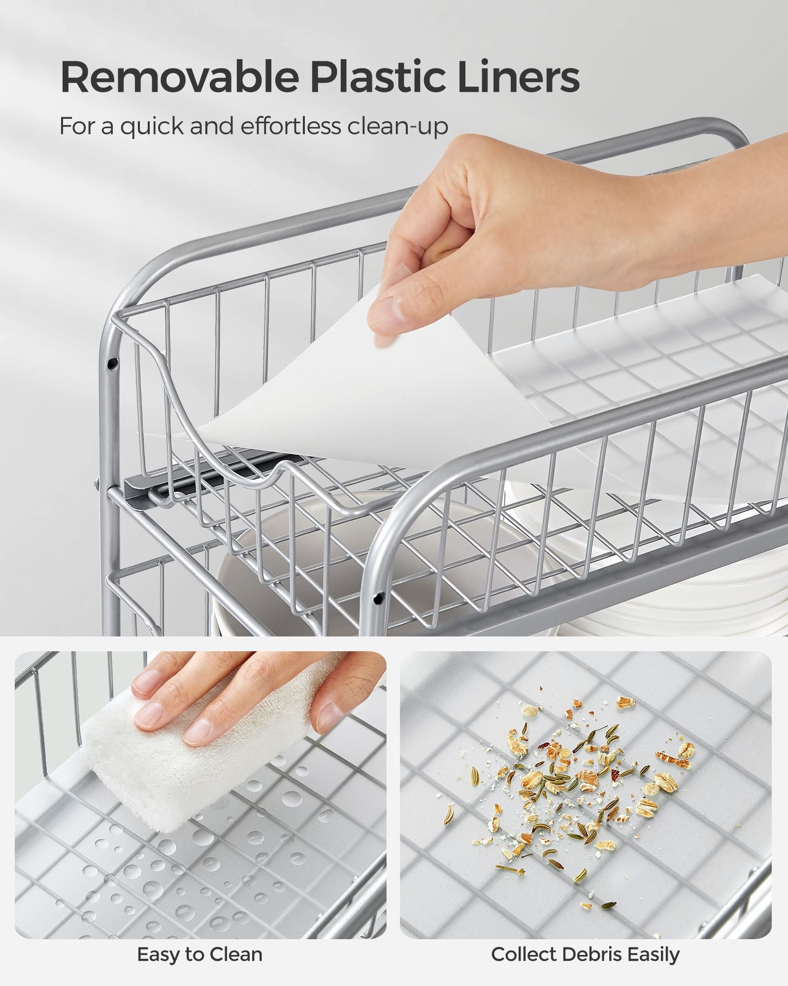 Set of 2 Sliding Basket Organizers – Metallic – Silver – Stackable 2-Tier Under-Sink Storage for Kitchen and Bathroom