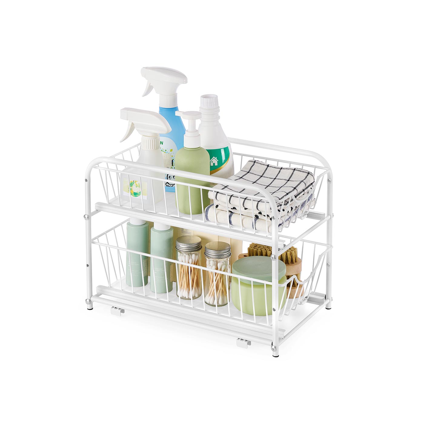 Under Sink Storage Organiser – Matte White – 2-Tier Design with Sliding Basket Drawers
