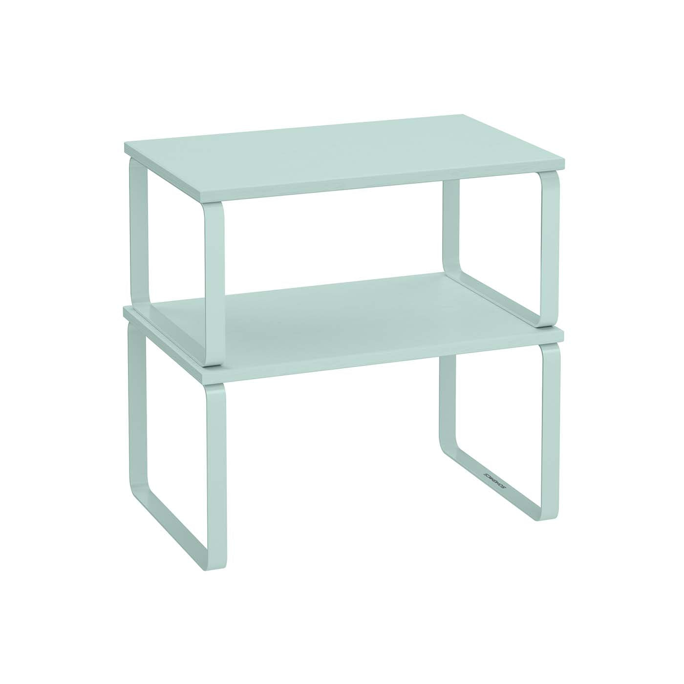 Set of 2 Stackable Expandable Kitchen Spice Racks – Metal and Engineered Wood – Moonlight Green – Organisers for Cupboards
