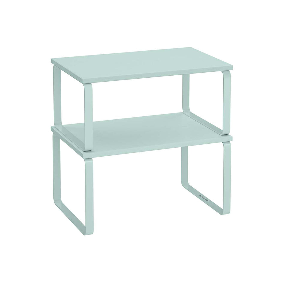Set of 2 Stackable Expandable Kitchen Spice Racks – Metal and Engineered Wood – Moonlight Green – Organisers for Cupboards