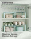 Set of 2 Stackable Expandable Kitchen Spice Racks – Metal and Engineered Wood – Moonlight Green – Organisers for Cupboards