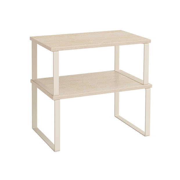Spice Rack Set – Metal and Engineered Wood – Travertine Beige and Cream White – Expandable and Stackable Design