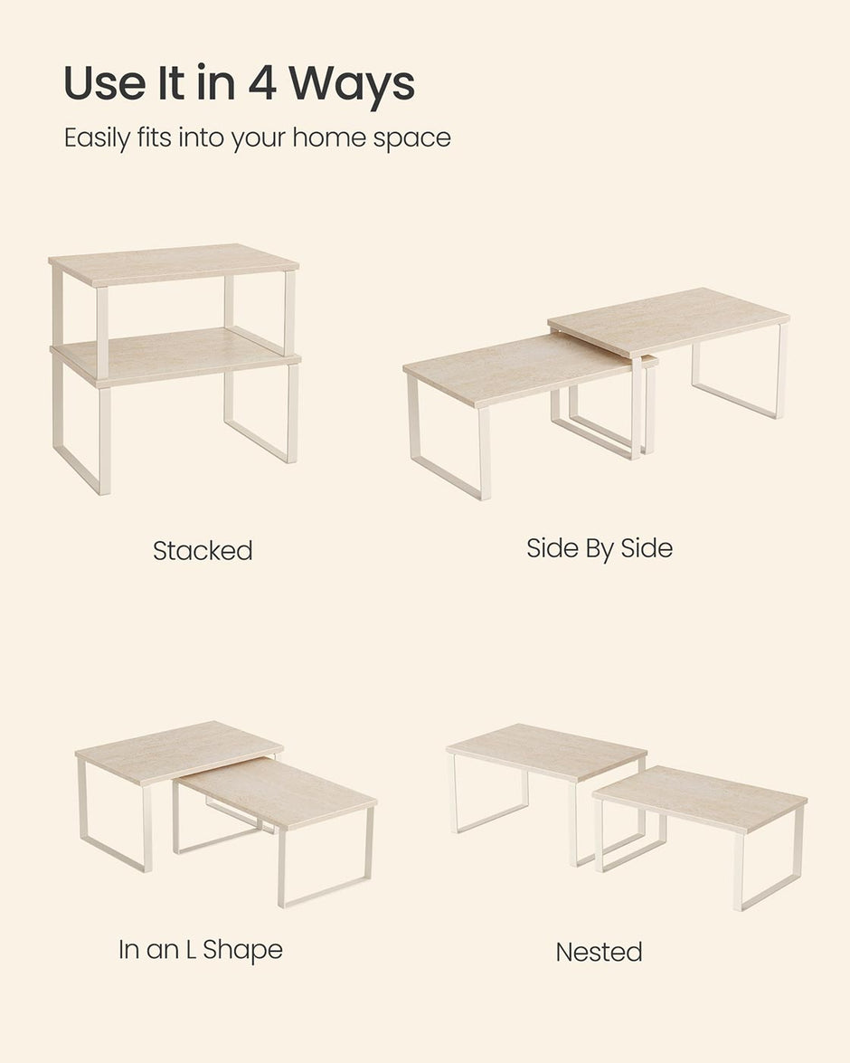 Spice Rack Set – Metal and Engineered Wood – Travertine Beige and Cream White – Expandable and Stackable Design