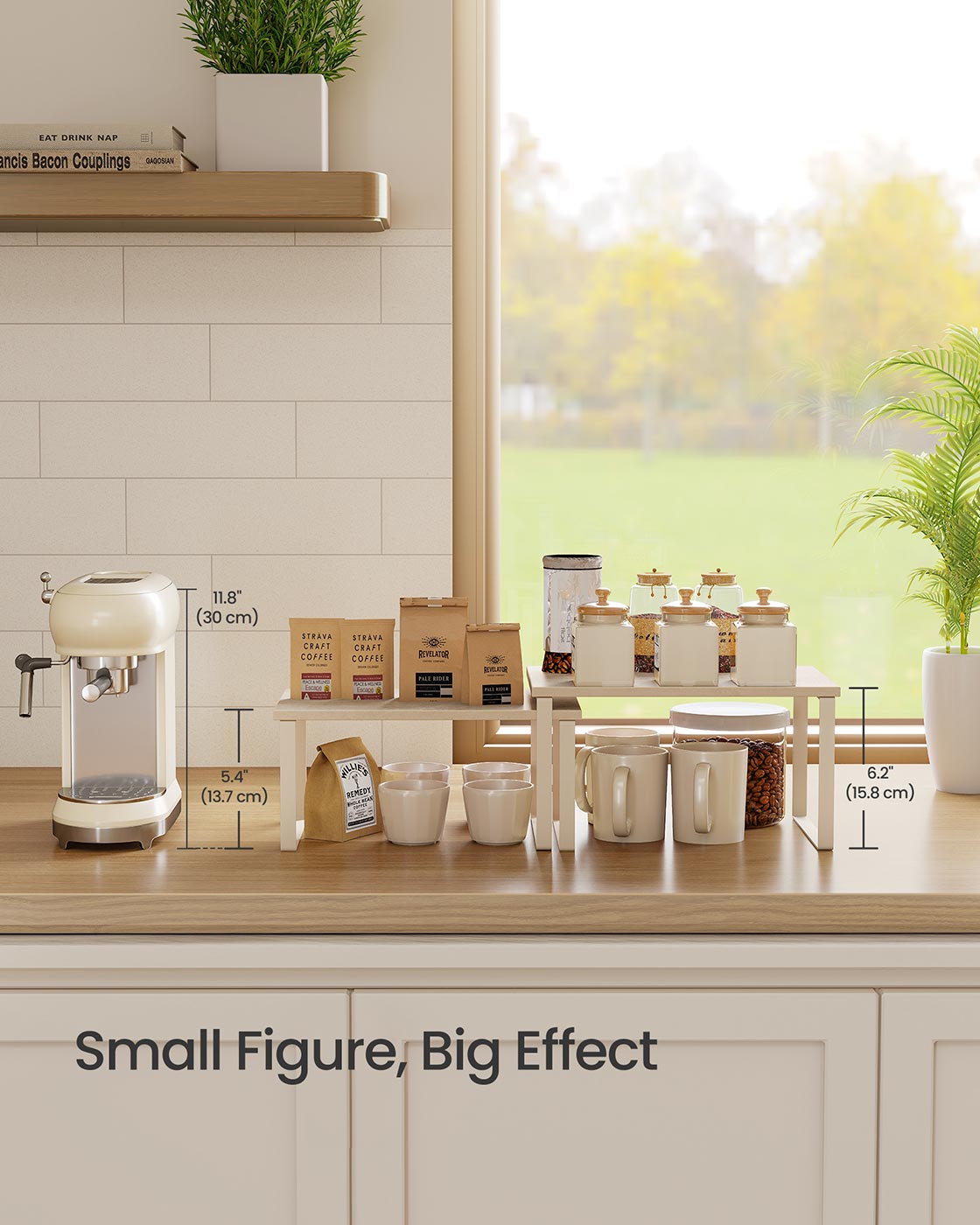 Spice Rack Set – Metal and Engineered Wood – Travertine Beige and Cream White – Expandable and Stackable Design