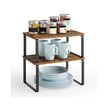 Set of 2 Cupboard Shelf Organisers – Metal and Engineered Wood – Black and Rustic Brown – Expandable and Stackable