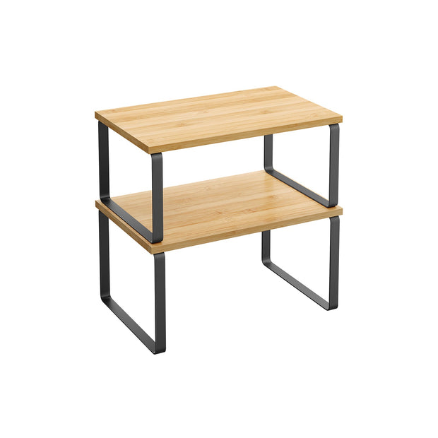 Set of 2 Stackable Spice Racks – Metal and Engineered Wood – Apricot Orange – Expandable Kitchen Shelf Organiser