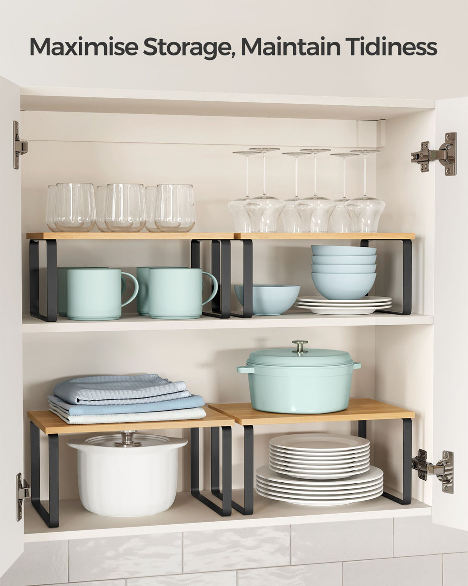 Set of 2 Stackable Spice Racks – Metal and Engineered Wood – Apricot Orange – Expandable Kitchen Shelf Organiser