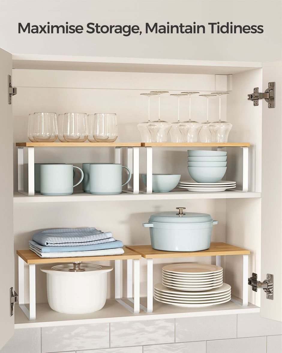 Set of 2 Stackable Spice Racks – Metal and Engineered Wood – Apricot Orange – Expandable Kitchen Shelf Organiser