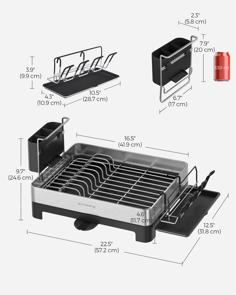 Dish Drying Rack – Stainless Steel – Fingerprint-Resistant – Includes Rotatable Spout and Drainboard