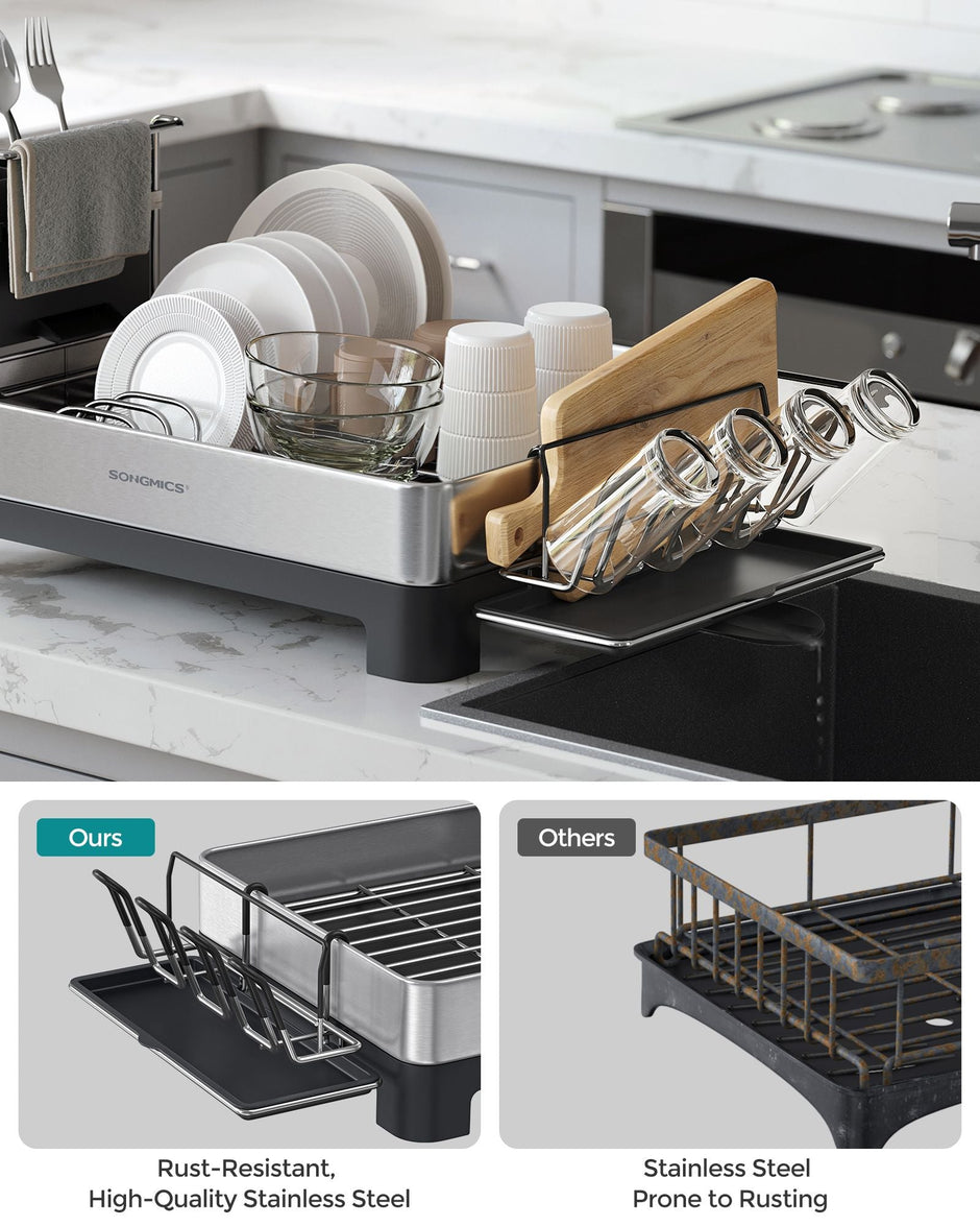 Dish Drying Rack – Stainless Steel – Fingerprint-Resistant – Includes Rotatable Spout and Drainboard