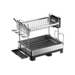 2-Tier Dish Drainer – Metal – Silver – Rotatable and Extendable Drain Spout with Draining Board and Drip Tray