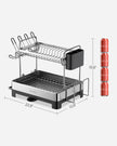2-Tier Dish Drainer – Metal – Silver – Rotatable and Extendable Drain Spout with Draining Board and Drip Tray
